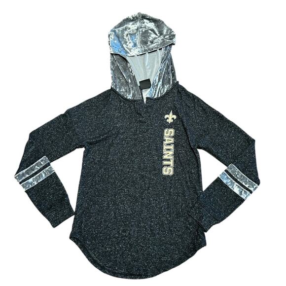 NFL Juniors New Orleans Saints Gray Hoodie Top with Velvet Hoodie Womens Small - Picture 1 of 8